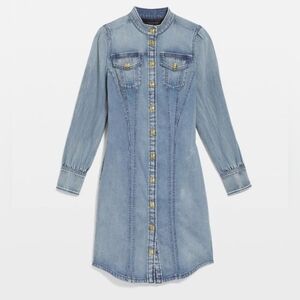 WHBM Faded Denim Stretch Bodycon Snap Button Front Dress